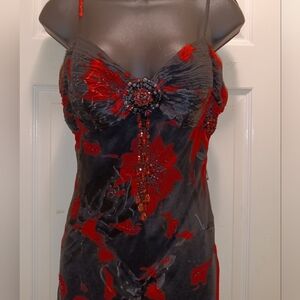Sue Wong Elegant Red & Black Beaded Silk Maxi Dress Sz 6